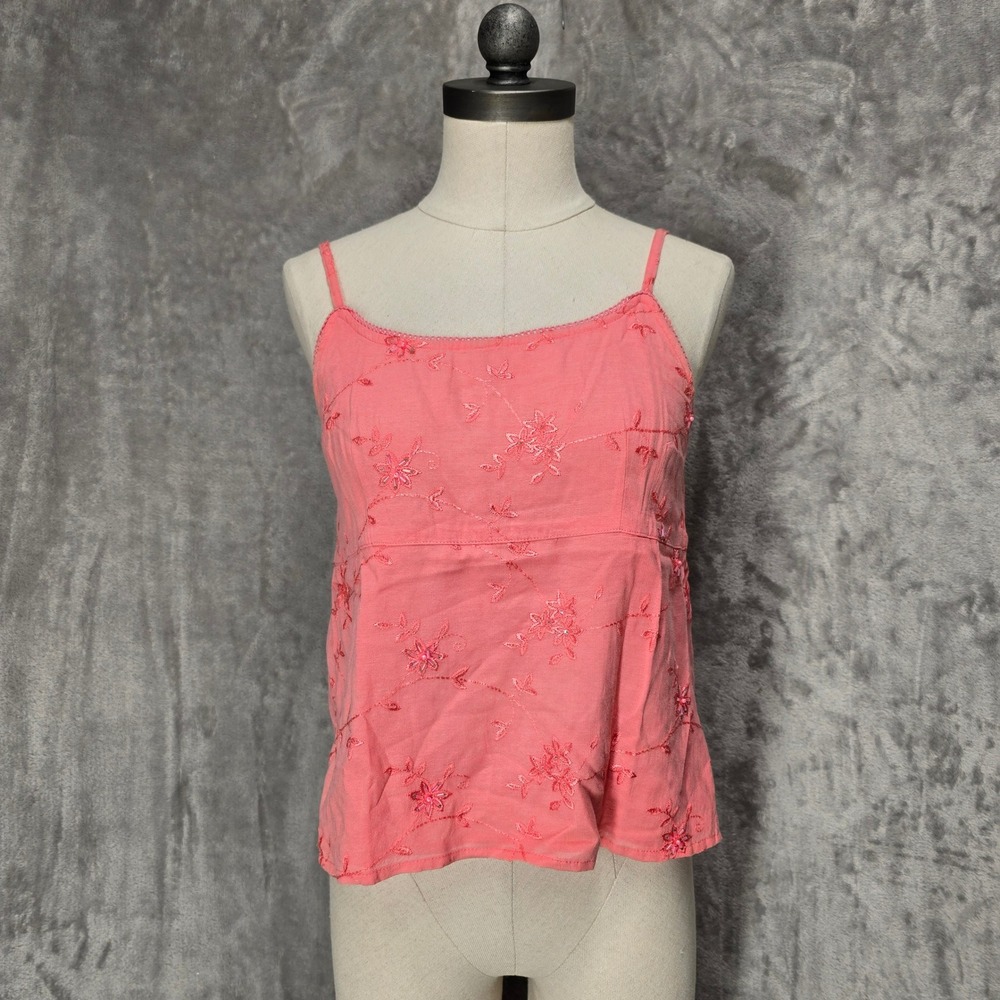 Vtg Y2K Wet Seal Cami Top Women M Pink Embroidered Coquette Cottage Boho Fairy